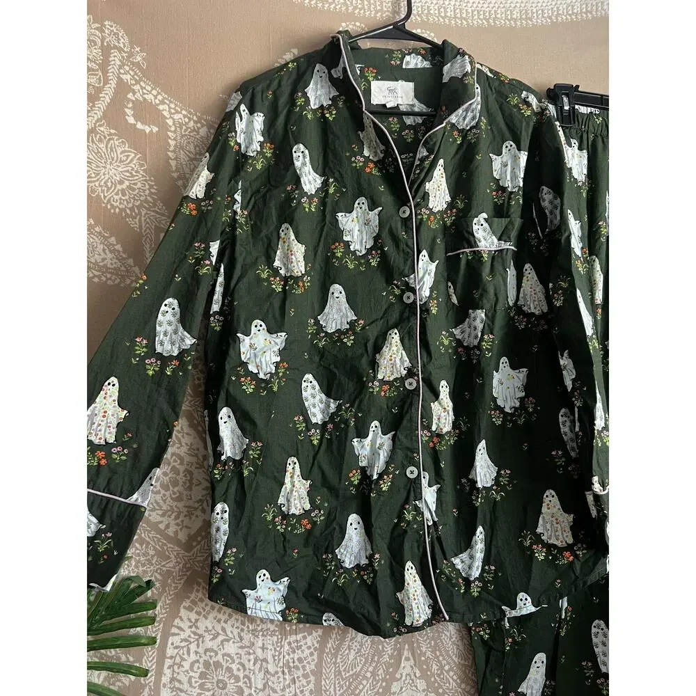 Printfresh Gardening Ghosts Long PJ Set Overgrown Moss Green M